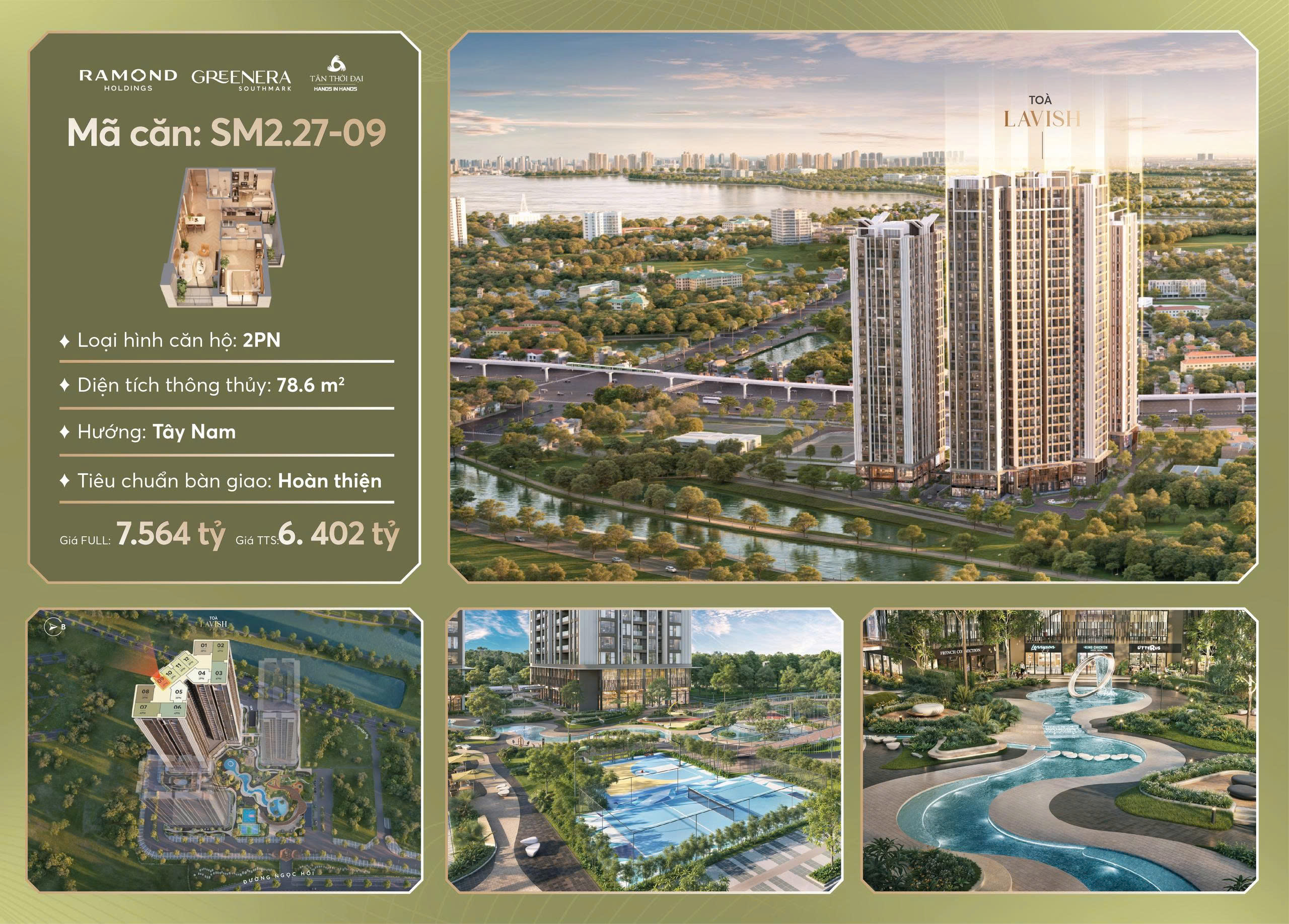 Dự án Greenera Southmark. Căn 2PN Góc, có lãi ngay khi đặt cọc. SM2.27-9